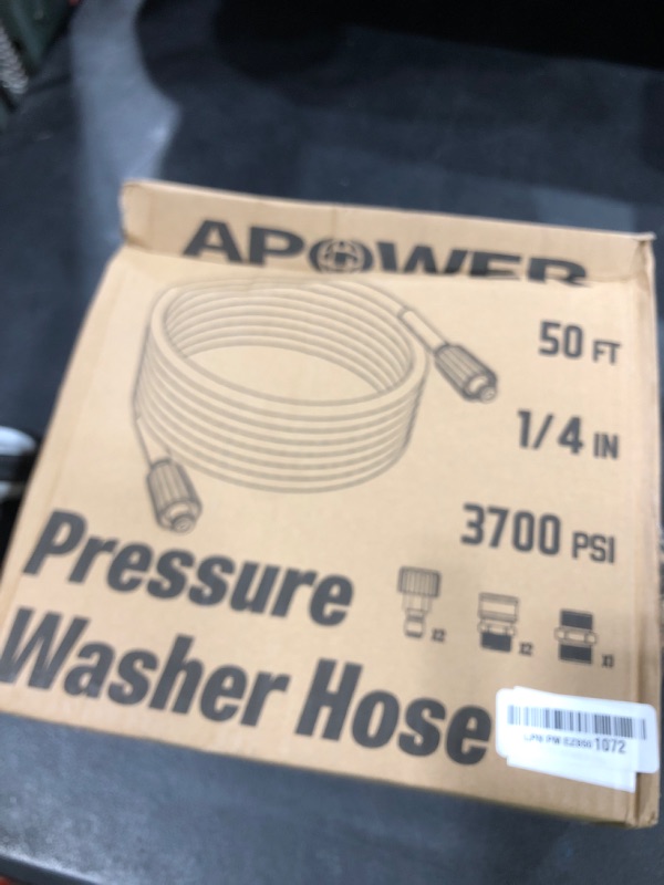 Photo 1 of APOWER Super Flexible Pressure Washer Hose 50FT – 3700 PSI Kink Resistant M22-14mm Extension Hose, Heat Resistant (140?) with M22 & 1/4" and M22 & 3/8" Quick Connects, for Professional and Home Use