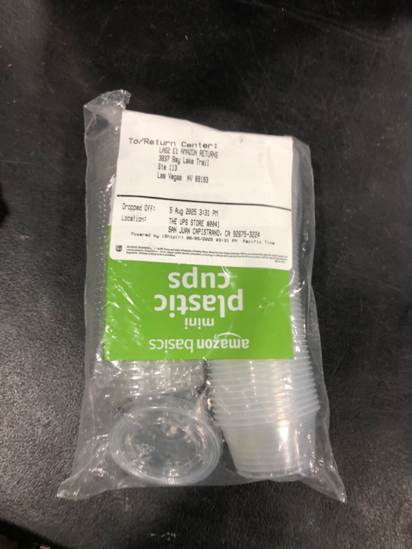 Photo 1 of Amazon Basics Disposable Plastic To-Go Cups and Lids, Mini, 2oz, 50 Count