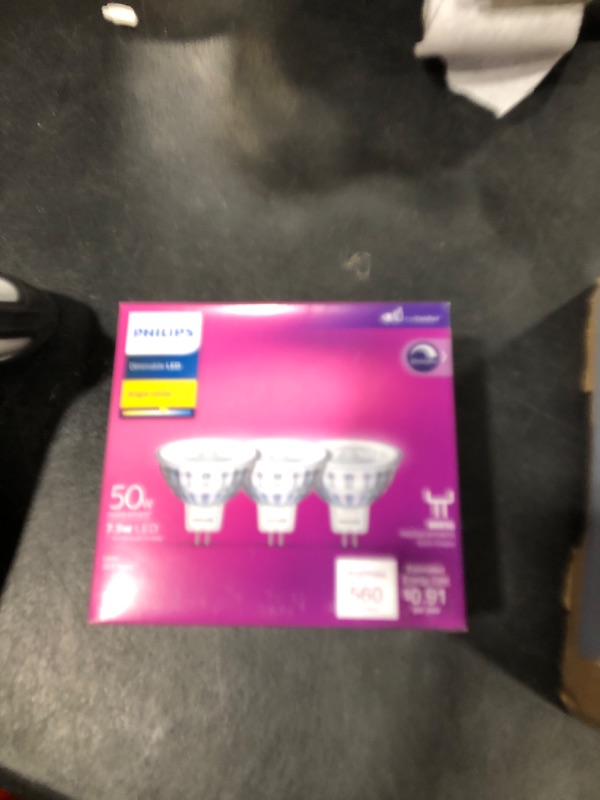 Photo 1 of PHILIPS MR16 GU5.3 LED Floodlight 50W Equivalent, Dimmable, Bright White 3000k- 3 Pack