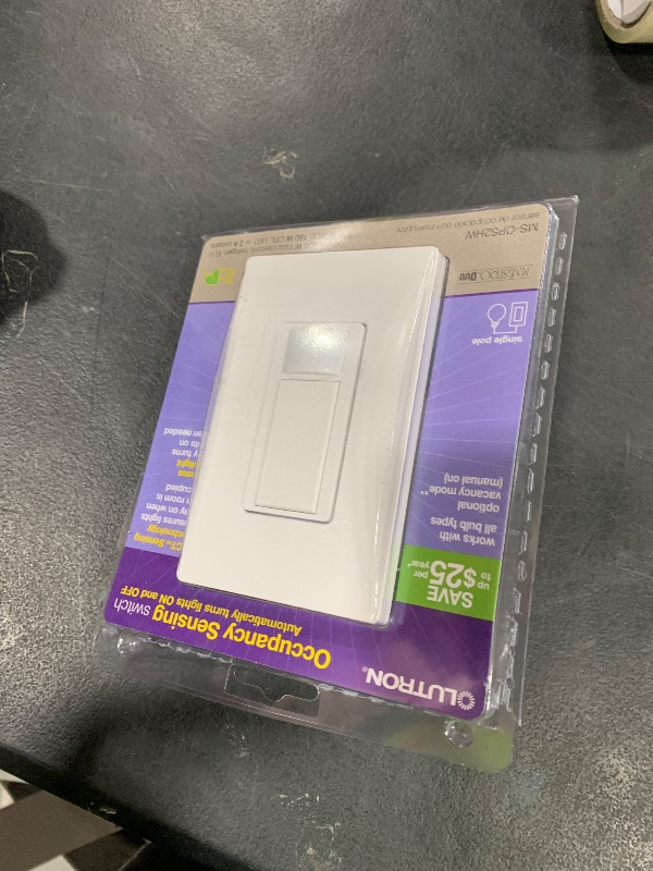 Photo 1 of Lutron Maestro Motion Sensor Light Switch w/ Wallplate for Bathroom, Garage, Laundry Room, Any Bulbs, Occupancy Vacancy Sensor, Single-Pole, MS-OPS2HW-WH, White