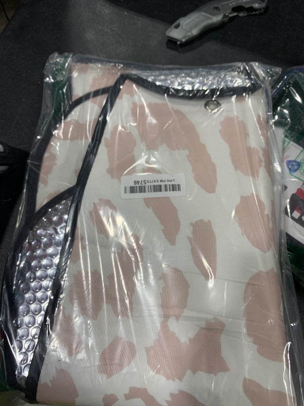 Photo 1 of Oarencol Leopard Cheetah White Car Windshield Sun Shade Foldable UV Ray Sun Visor Protector Sunshade to Keep Your Vehicle Cool (55" x 27.6")
