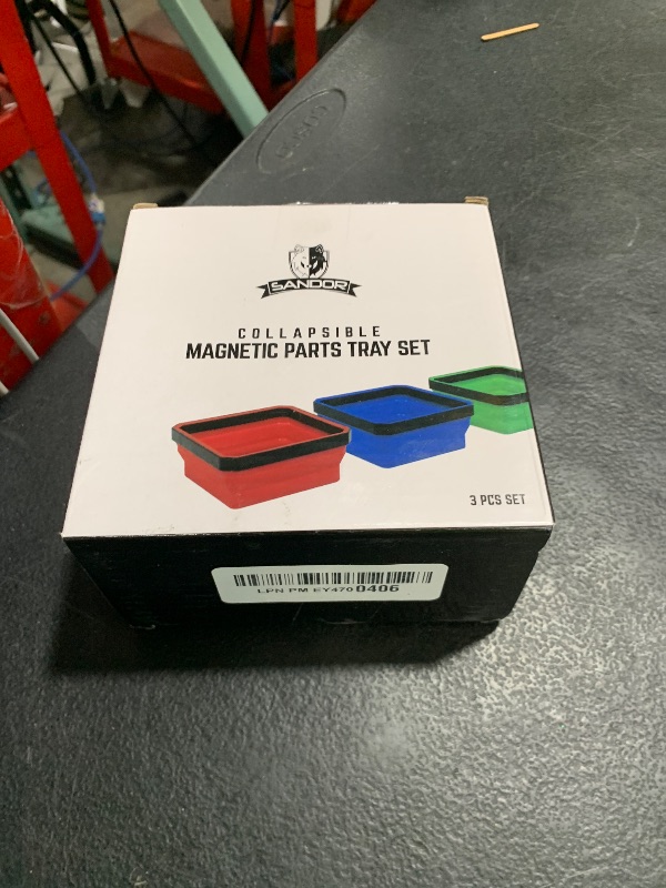 Photo 1 of Collapsible Magnetic Parts Tray Set - (Pack of 3) Tool Trays for Screw, Bolts, Nuts, Washers, Pins and Other Small Metal Parts - 4.25 Inch Square - Red, Blue, and Green