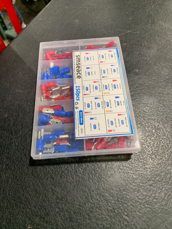 Photo 1 of smseace 22-10AWG Spade Connectors 2.8mm/4.8mm/6.3mm Male and Female Connector kit Insulated Wire Crimp Spade/Fork/Ring Electrical Speaker Wire Connector