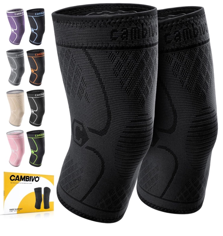 Photo 1 of CAMBIVO 2 Pack Knee Braces for Knee Pain, Knee Compression Sleeve for Men and Women, Knee Support for Meniscus Tear, Running, Weightlifting, Workout, ACL, Arthritis, Joint Pain Relief (Black,X-Large)