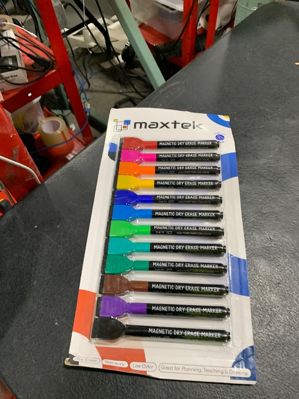 Photo 1 of maxtek Magnetic Whiteboard Markers - 12 Count Colorful Fine Tip Dry Erase Markers with Eraser for Kids, Low Odor Thin Markers for Calendar Boards