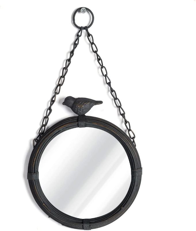 Photo 1 of NIKKY HOME Shabby Chic Small Wall Mirrors Decor Decorative Metal Framed Hanging Round Mirror Vintage Rustic with Sparrow for Bathroom Living Room Office, Antiqued Black