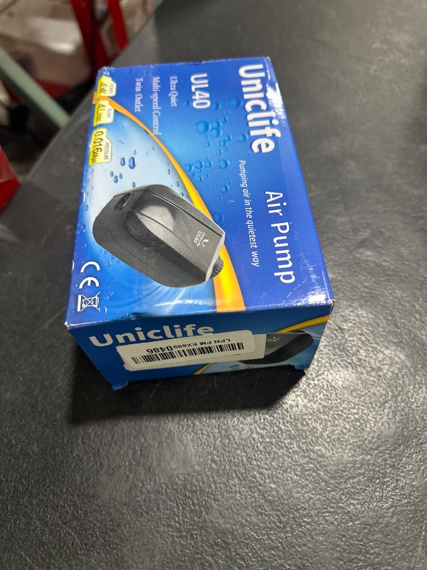 Photo 1 of Uniclife 64 GPH Aquarium Air Pump with Dual Outlets Adjustable Quiet Fish Tank Air Pump with Air Stone Airline Tubing Check Valve and Connector Accessories for 10-100 Gallon Fish Tank