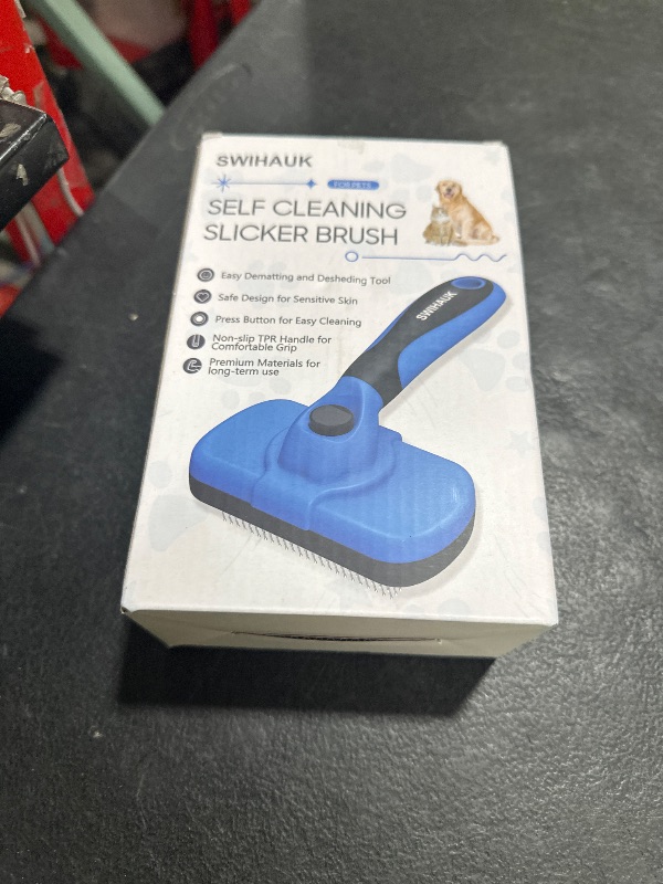 Photo 1 of Swihauk Self Cleaning Slicker Brush - Skin Friendly Deshedding Grooming Tool for Dogs & Cats, Suitable for Shedding & Haired Pets, with Pet Supplies Accessories, Blue
