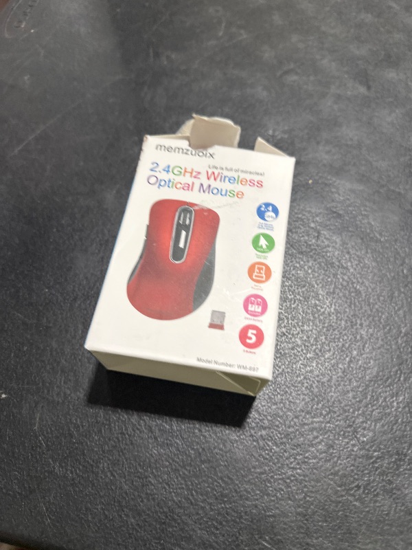 Photo 1 of memzuoix 2.4G Wireless Mouse, 1400 DPI Mobile Optical Cordless Mouse with USB Receiver, Portable Computer Mice for Laptop, PC, Desktop, MacBook, 5 Buttons, Red