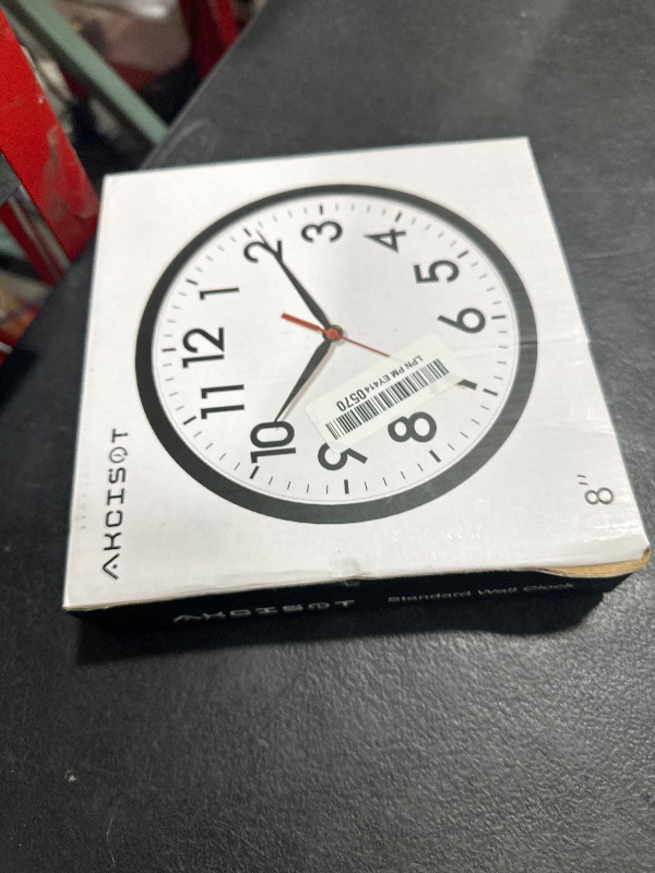 Photo 1 of AKCISOT Wall Clock, Modern Small Wall Clocks Battery Operated 8 Inch, Silent Non-Ticking Analog Classic for Office, Home, Bathroom, Kitchen, Bedroom, School(Black)