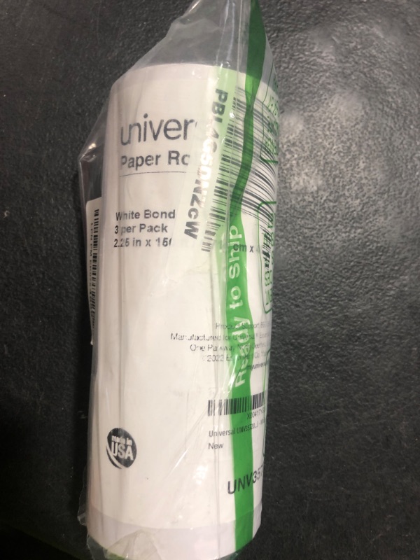 Photo 1 of Universal 35720 Adding Machine/Calculator Roll, 16 lb, 1/2" Core, 2-1/4" x 150 ft, White (Pack of 3) (UNV35720)