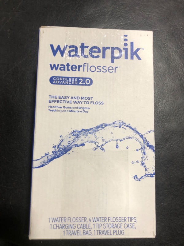 Photo 1 of Waterpik Cordless Advanced 2.0 Water Flosser For Teeth, Gums, Braces, Dental Care With Travel Bag and 4 Tips, ADA Accepted, Rechargeable, Portable, and Waterproof, White WP-580, Packaging May Vary