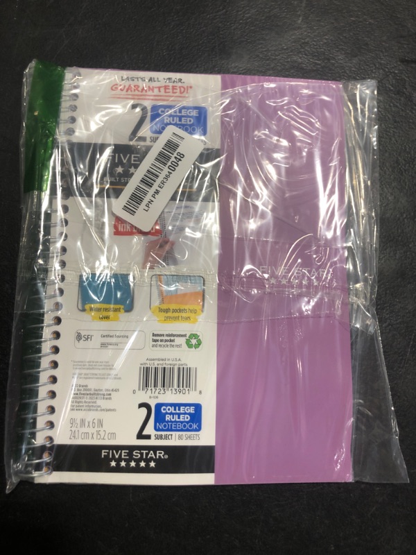 Photo 1 of Five Star Spiral Notebook, 2 Subject, College Ruled Paper, 6" x 9-1/2", 80 Sheets, Fights Ink Bleed, Water Resistant Cover, Amethyst Purple (840029CF1-ECM)