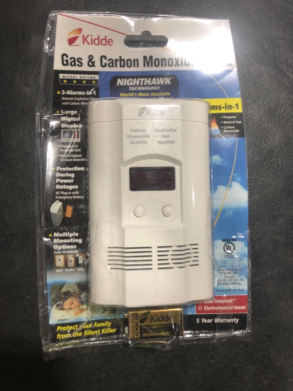 Photo 1 of Kidde Carbon Monoxide Detector, Propane, Natural, Methane, & Explosive Gas Alarm, Plug-In Wall with 9-Volt Battery Backup, Digital LED Display