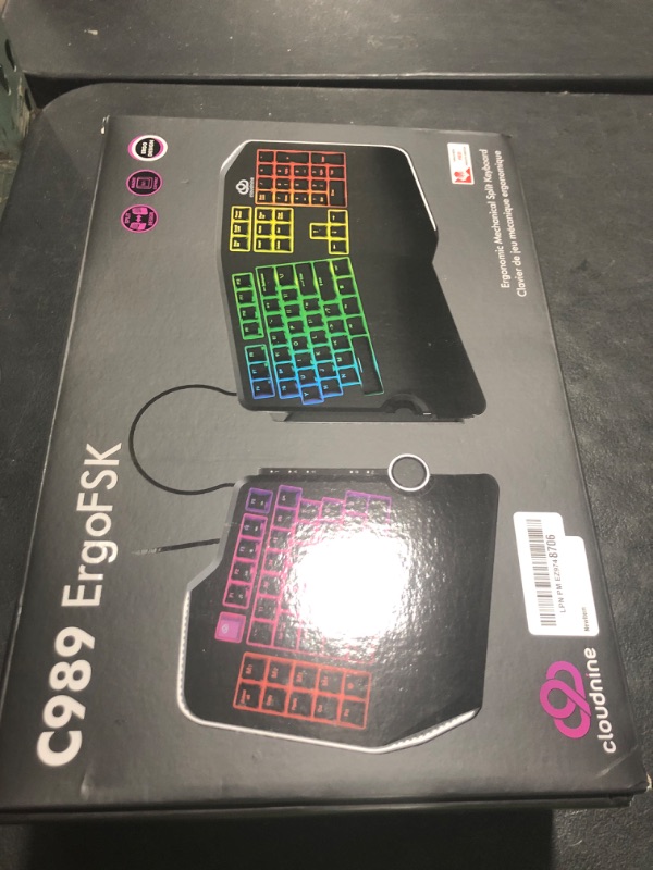 Photo 1 of Cloud Nine C989 Ergonomic Mechanical Keyboard for PC - Kailh Linear Red Switches - RGB Light Up LED Backlit with USB - Ergo Split Key Board with Macro