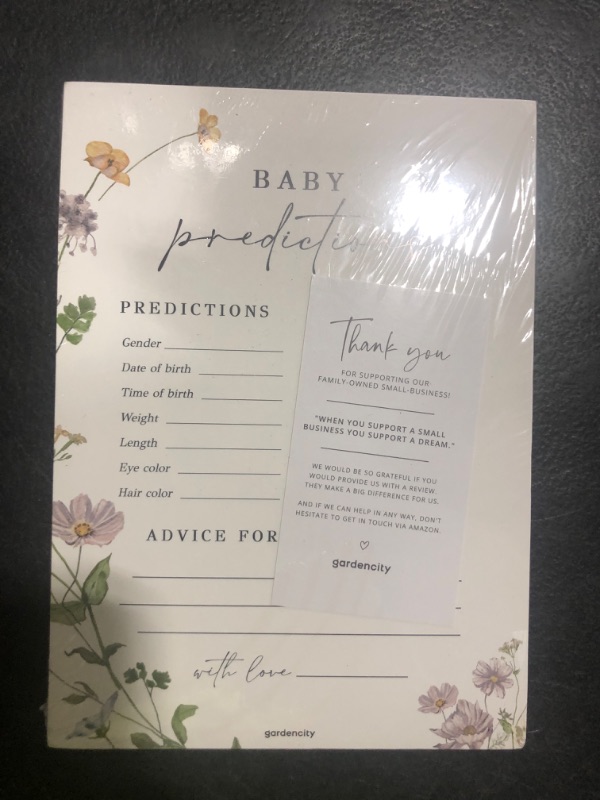 Photo 1 of Baby Predictions and Advice Cards for New Parents, Fun Baby Shower Games for Boy or Girl, 50 Pack, Wildflower