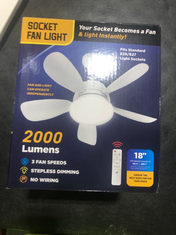 Photo 1 of OSTIVE Socket Fan Light with Remote: 18'' Small Ceiling Fans with Lights, 2000 Lumens Dimmable Led Bulb, 3 Colors 3000K-6500K, Easy Install Screw in E26 Base for Bedroom Living Room Kitchen Garage