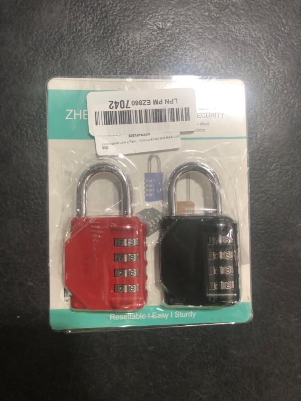 Photo 1 of ZHEGE Combination Lock 2 Pack, 4 Digit Combination Padlock for Outdoor, School Lock, Gym (Red and Black)