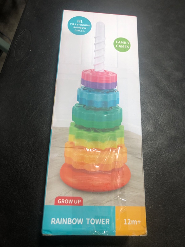 Photo 1 of JUXUE Baby Spinning Stacking Toys for Toddlers 1-3, Rainbow Ring Stacker Montessori Toys for Babies 6-12 Months, 1 2 3 One Year Old Girl Boy Christmas Birthday Gifts, Autism Sensory Learning Toy