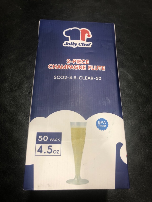 Photo 1 of JOLLY CHEF 50 Pack Plastic Champagne Flutes Disposable 4.5 oz Clear Plastic Champagne Glasses Perfect for Wedding, Thanksgiving Day, Christmas