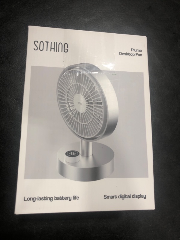 Photo 1 of SOTHING Desk Fan, 18dB Ultra-Quiet, 6.6-inch Small Fan with 10-Speed, 160° Oscillating, 7hrs Battery Life, USB-C Rechargeable, Digital Display, Small Desk Fan for Bedroom, Dorm, Office - Silver