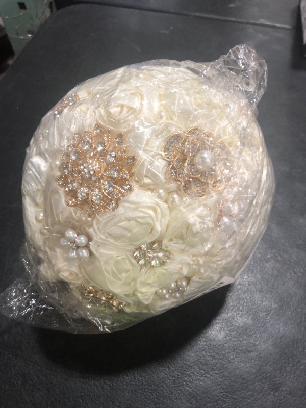 Photo 1 of Mhojpik Luxury Cascade Bridal Wedding Bouquet Satin Rose Waterfall Holding Bouquet Artificial Flower Bunch for Bride Bridesmaid(Ivory, 17.3" x 8.7")