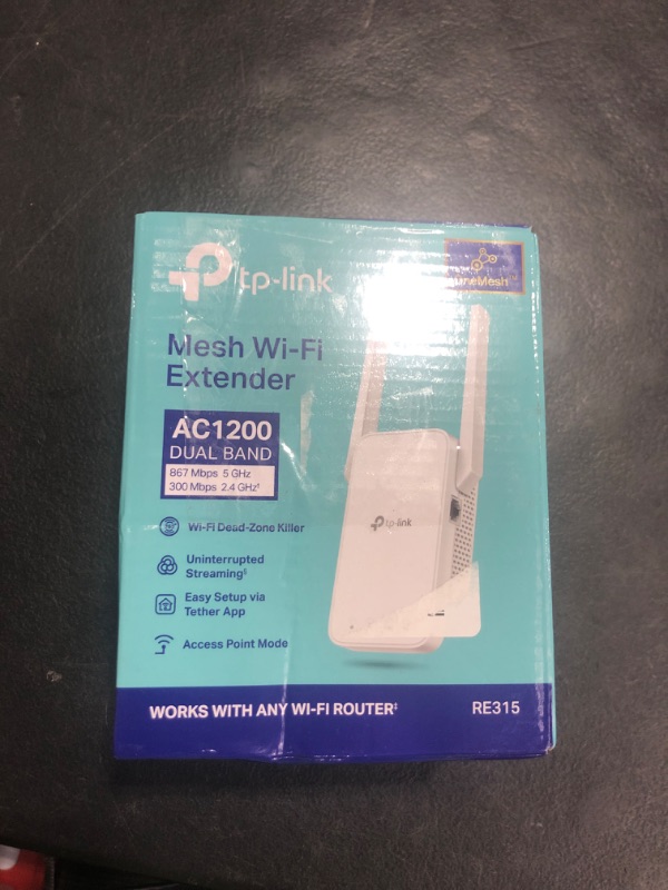 Photo 1 of TP-Link AC1200 WiFi Extender, 2025 Wirecutter Best WiFi Extender, 1.2Gbps Home Signal Booster, Dual Band 5GHz/2.4GHz, Up to 1600 Sq.ft and 32 Devices, EasyMesh Compatible, One Ethernet Port (RE315)