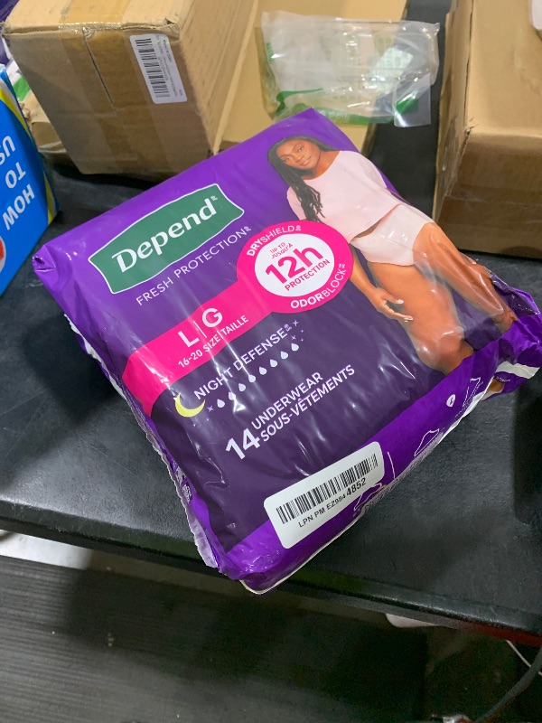 Photo 1 of Depend Night Defense Adult Incontinence & Postpartum Bladder Leak Underwear for Women, Disposable, Overnight, Large, Blush, 14 Count, Packaging May Vary