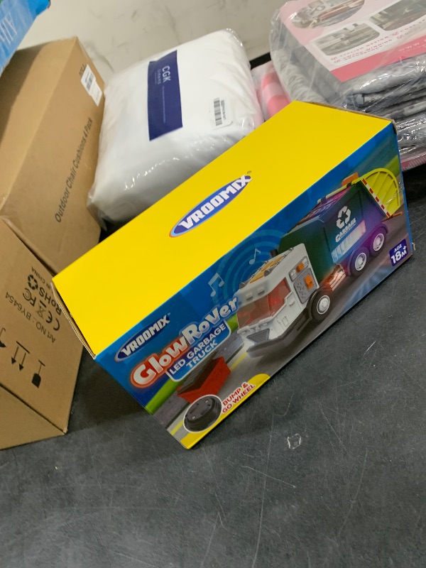Photo 1 of LED Garbage Truck Toy Set Includes Dumpster, Toy Truck with Mode Switch & Volume Control, Trash Vehicle with Lights and Sounds, Automatic Bump & Go Car
