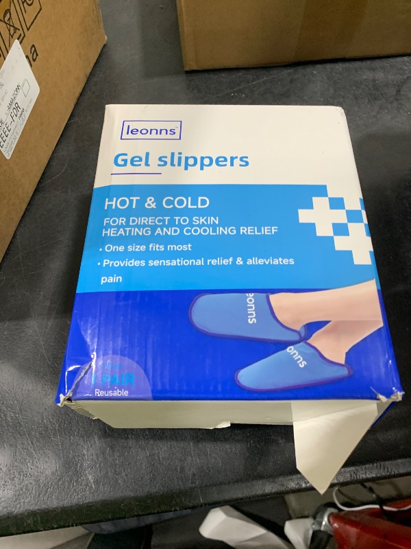 Photo 1 of LEONNS Gel Ice Pack Slippers - Provides Hot and Cold Therapy for Foot Pain, Neuropathy Pain Relief for Feet, Gout Relief, Swollen Feet, oPlantar Fasciitis and Heel Spurs- One Size Fits Most (Blue)