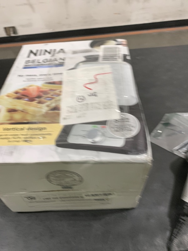 Photo 1 of Ninja BW1001 NeverStick PRO Belgian Waffle Maker, Vertical Design, 5 Shade Settings, with Precision-Pour Cup & Chef-curated Recipe Guide, Black & Silver