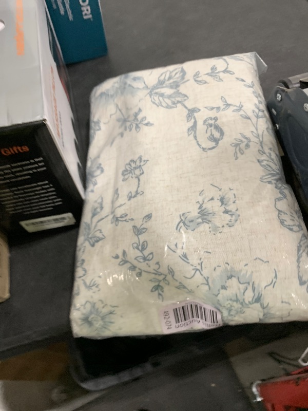 Photo 1 of jinchan Blackout Linen Blend Curtain Floral Blackout Curtains for Living Room 96 Inch Length Blue Printed with Lined Blackout Curtain for Bedroom Farmhouse Curtains Set 2 Panels