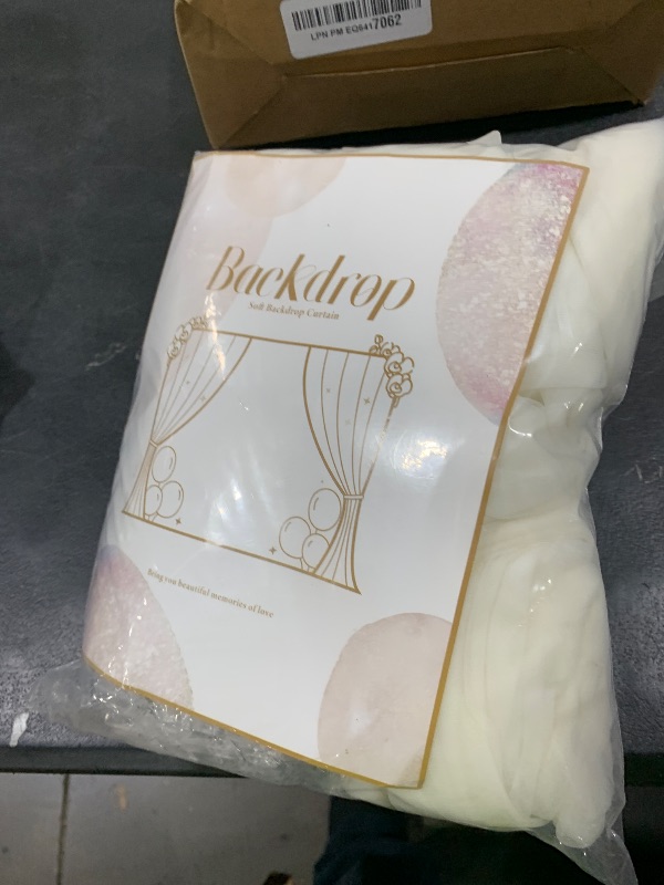 Photo 1 of 10x10ft Ivory Tulle Backdrop Curtain with Lights String for Parites, Sheer Backdrop Curtains for Wedding Baby Shower Birthday Party Photo Shoot Decorations