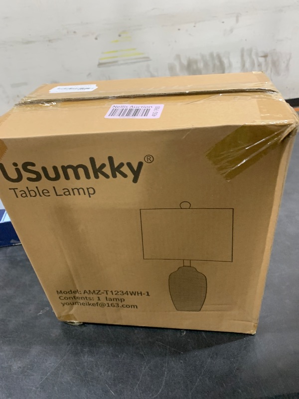 Photo 1 of USumkky 24.5" Vintage Ceramic Table Lamp - Single Farmhouse Rustic Bedside Lamp with Natural Textured Finish, Nightstand Lamps for Living Room, Bedroom, End Table, Office White