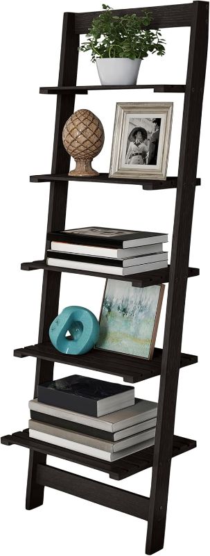 Photo 1 of 
5-Tier Ladder Shelf - 50-Inch Narrow Leaning Bookshelf - Wooden Bookcase for Living Room, Bathroom, Kitchen, Office, or Bedroom Furniture by Lavish Home (Black)