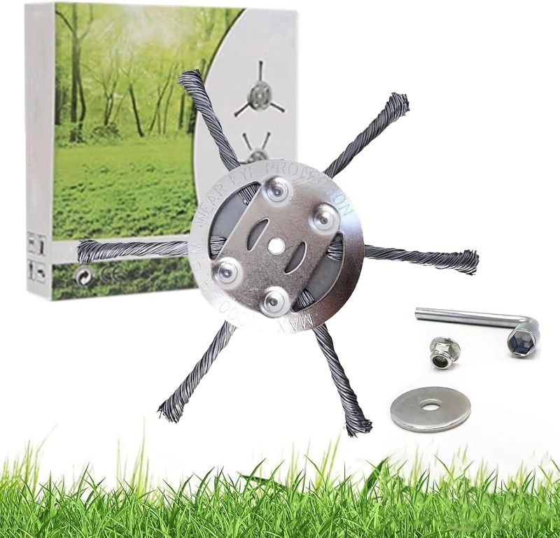 Photo 1 of 2025 New Steel Wire Grass Trimmer Head, 6 Inch Steel Wire Brush Cutter Trimmer Head for 5mm(0.2inch) Bore Weed Eater, Steel Wire Weed Trimmer Head with Screw Kit (6 Blade+Nuts Kits)