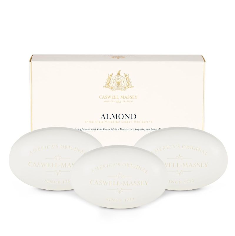 Photo 1 of Caswell-Massey Natural Bar Soap Gift Set - Almond Scent - Triple-Milled Moisturizing Body Soap Bars for Men & Women, Plant-Based Formula for Soft Skin, Made in USA, 3 x 5.8 oz