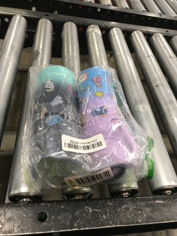 Photo 1 of Kids Water Bottle, 2-Pack 16oz Water Bottles with Stickers and Straw, Stainless Steel Vacuum Insulated cup, Kids Water Bottle for School, Gifts for Boys and Girls(Blue/Purple)