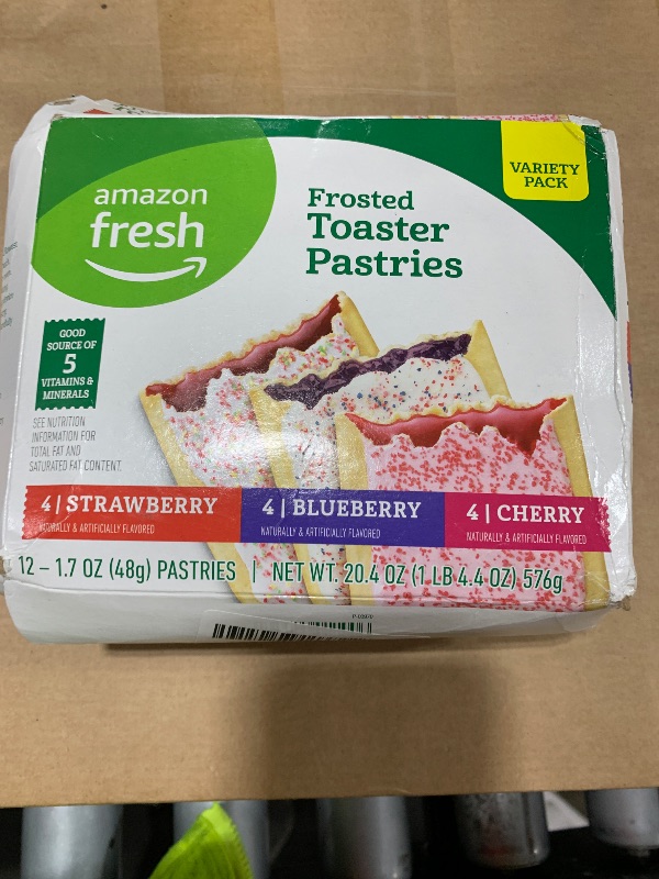 Photo 1 of Amazon Fresh - Toaster Pastries Variety Pack (Strawberry, Blueberry, Cherry), Packing May Vary