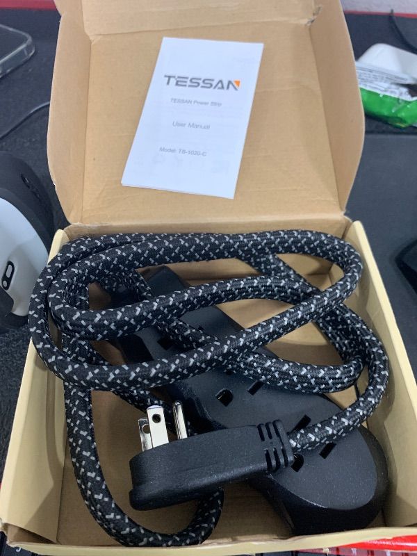 Photo 1 of Black Extension Cord 5 Ft, TESSAN Flat Surge Protector Power Strip with 4 Wide Spaced AC Outlets 3 USB Ports (1 USB C), Ultra Thin Flat Plug with 900J Surge Protection, Office Dorm Room Essentials