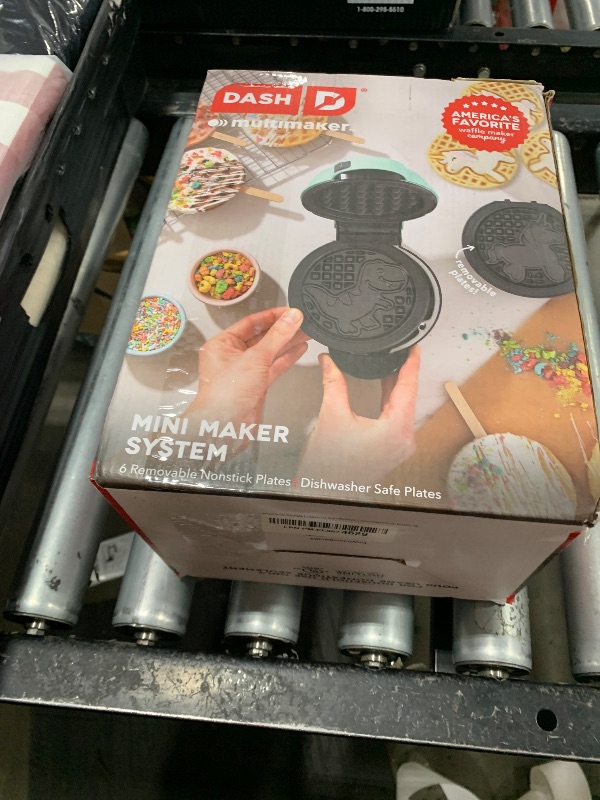 Photo 1 of DASH Multimaker Mini System - Waffle Maker with Six 4” Removable Plates: Waffle Iron & Griddle, 4-in-1 Mini Waffle Maker for Kids and Families – Nonstick Surface, Just Add Batter (Aqua)