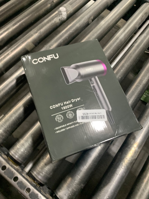 Photo 1 of CONFU Ionic Blow Dryer 1600W, Portable Lightweight Fast Drying Negative Ion Hairdryer Blowdryer, 3 Heat Settings & Infinity Speed, with Diffuser and Concentrator Nozzle for Home & Travel