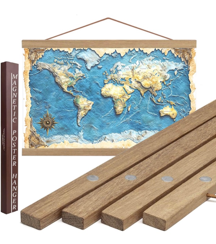 Photo 1 of 62" Magnetic Poster Hanger Frame - Sturdy Teak Wood Poster Frame, Strong Magnets (62 Inch, Natural Wood)