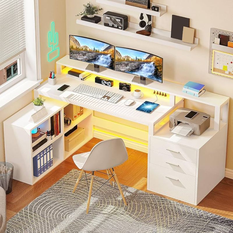 Photo 1 of (INCOMPLETE SET) YITAHOME L Shaped Desk with 3 Drawers, 65" Corner Computer Desk with Power Outlets & LED Lights