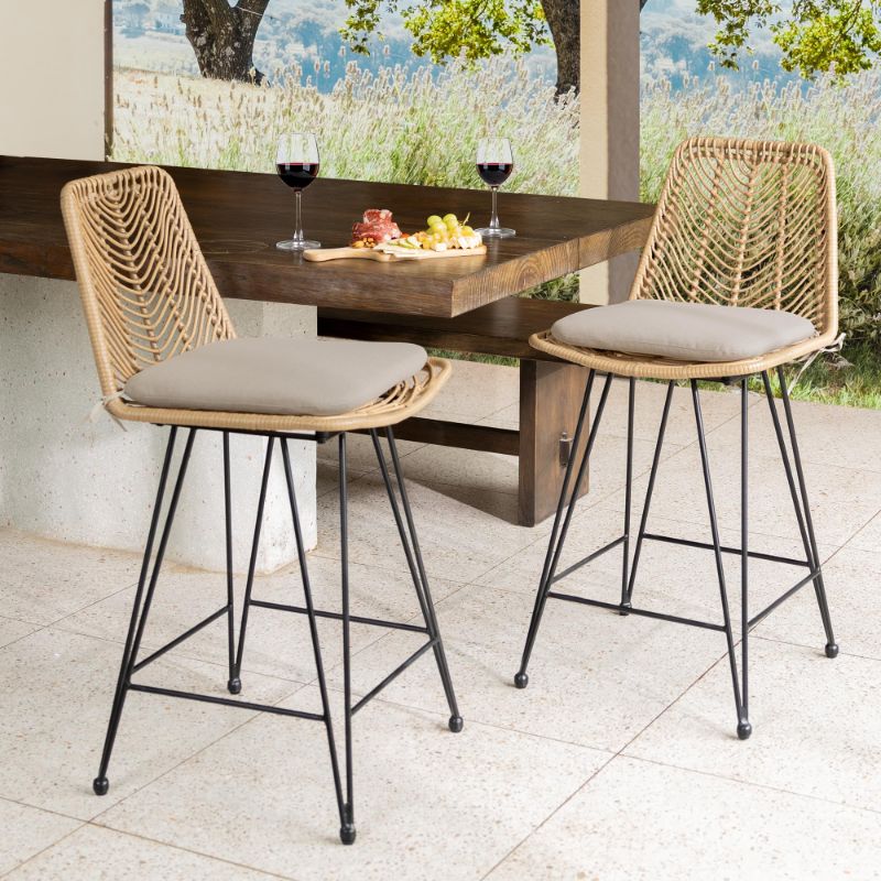 Photo 1 of IDZO Rattan Counter Height Bar Stools, 36.5" Tall, 400lbs Capacity, Durable Steel Frame, Plush Cushions, Use for Outdoor & Indoor, Ideal for Kitchen Island & Bar, Stylish Bar Stools Set of 2