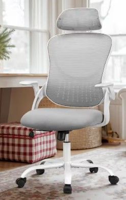 Photo 1 of Gray Office Chair High Back Ergonomic Mesh Desk Chair with Padding Armrest