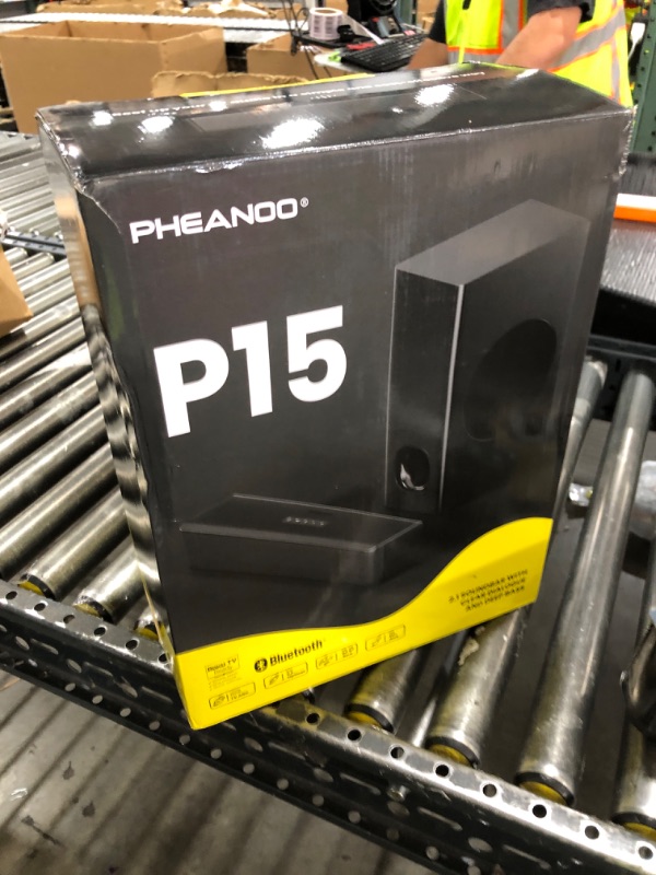 Photo 1 of PHEANOO 2.1 Compact Sound Bars for TV with Subwoofer, HDMI ARC/Bluetooth 5.0/Optical/AUX/RCA Connection, Remote Control, Adjustable Bass, Wall Mountable – P15, 140W, 16 inch, Black