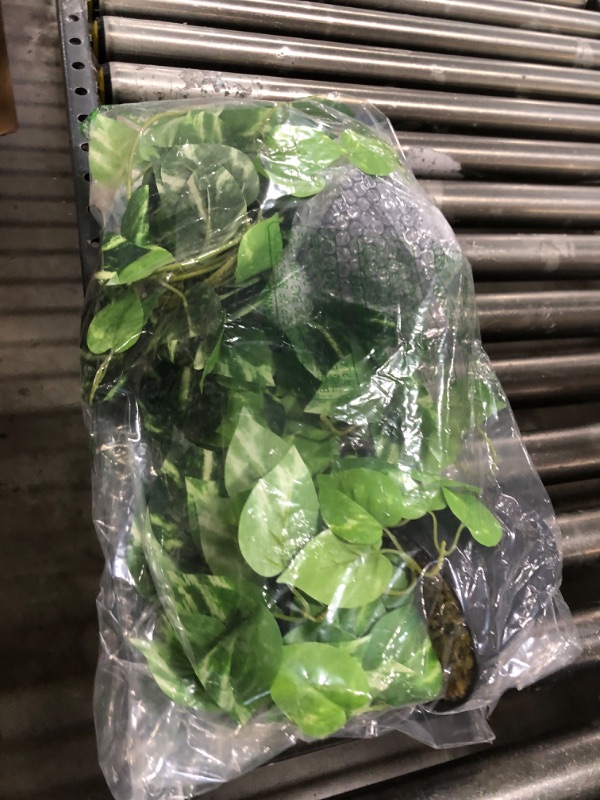 Photo 1 of Fake Pothos Hanging Plants - Set of 2 Artificial Silk Ivy Vines with Pots, Realistic Faux Greenery 