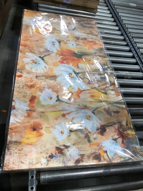 Photo 1 of Wildflowers Canvas Wall Art White Daisy Flowers Canvas Pictures Orange Yellow Floral Landscape Painting Artwork Decor for Living Room Bedroom Kitchen Home Office Decor Framed 24"x 48"