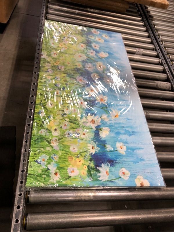 Photo 1 of White Flowers Wall Art Living Room Decor Wildflowers Canvas Pictures Abstract Landscape Painting Green Grass Canvas Artwork for Bedroom Kitchen Home Office Wall Decor Framed Ready To Hang 20"x 40"